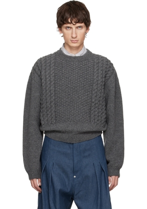 SOSHIOTSUKI Gray Cable Panel Handmade Knit Sweater