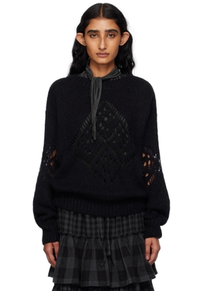 OPEN YY Black Alpaca Argyle Pointelle Sweater