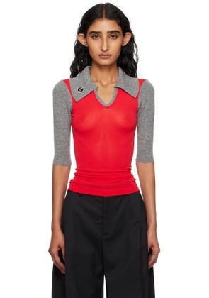 Kiko Kostadinov Red & Gray Larissa Knit Polo