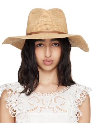 rag & bone Beige Leather-Trimmed Wide-Brim Raffia Panama Hat