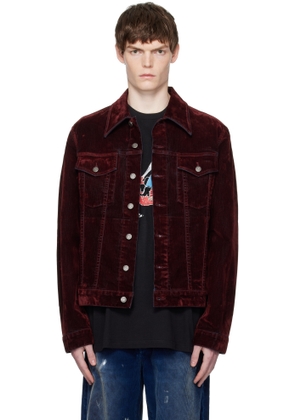 COÛT DE LA LIBERTÉ Burgundy Johnny Stretch Suede Denim Trucker Jacket