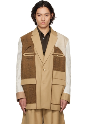 Feng Chen Wang Beige Deconstruction Patchwork Blazer