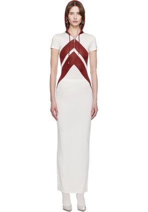 Jean Paul Gaultier White & Burgundy 'The Chevrons' Maxi Dress