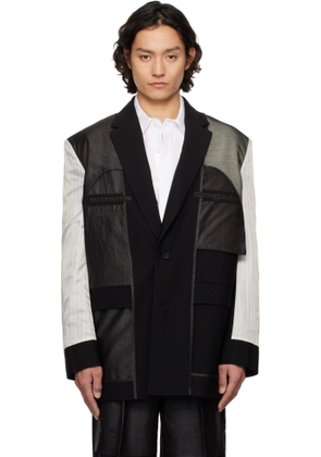 Feng Chen Wang Black Deconstruction Patchwork Blazer