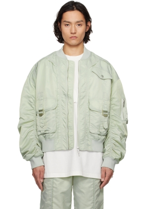Feng Chen Wang Green Nylon Utility Bomber Jacket