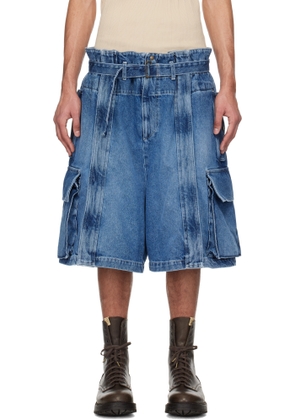 Hed Mayner Blue Zip Vent Denim Cargo Shorts