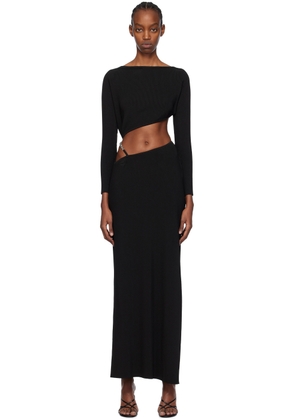 GCDS Black Asymmetric Maxi Dress