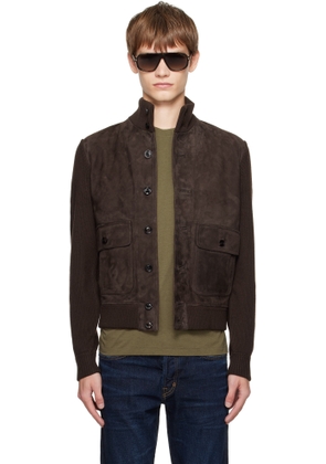 TOM FORD Brown Suede Front Merino Leather Jacket
