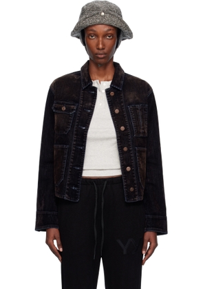 OPEN YY Black Velvet Denim Trucker Jacket