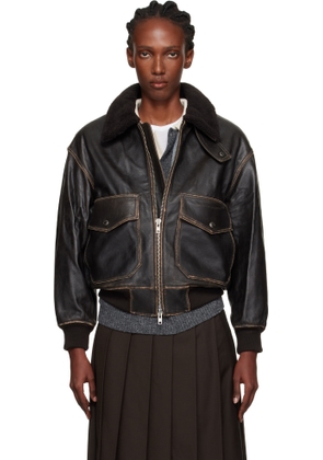Dunst Brown A-2 Shearling Collared Leather Jacket