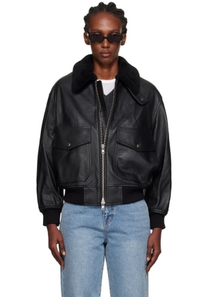 Dunst Black A-2 Shearling Collared Leather Jacket