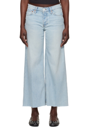 Re/Done Blue Comfort Stretch Mid Rise Wide Leg Crop Jeans
