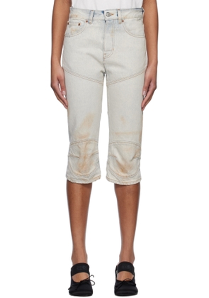 MM6 Maison Margiela Blue Panel Sprayed Capri Denim Shorts