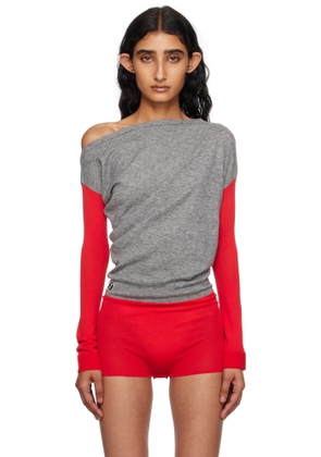 Kiko Kostadinov Gray & Red Heiss Knit Bodysuit