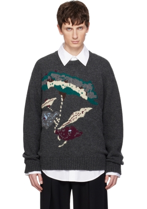 WOOYOUNGMI Gray Flower Jacquard Wool Sweater