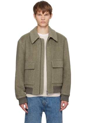 BOSS Khaki Regular-Fit Herringbone-Patterned Jacket