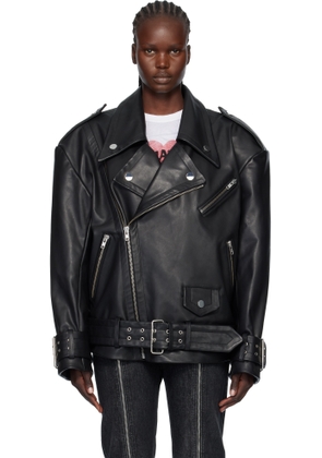 VAQUERA Black Oversized Moto Leather Jacket