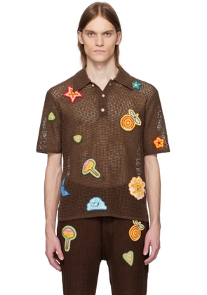 Casablanca Brown Motif Crochet Polo