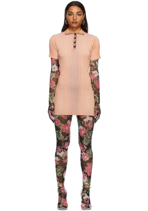 SHUTING QIU Orange & White Rib Knit Mid-Length Dress