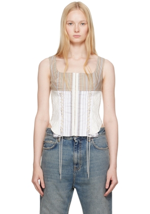 Marine Serre Beige Regenerated Striped Poplin Bustier Top