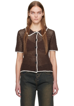 WYNN HAMLYN Brown Spread Collar Shirt