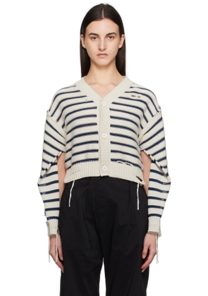 MM6 Maison Margiela Off-White & Navy V-Neck Cardigan