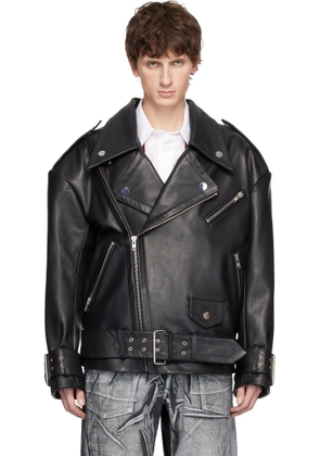 VAQUERA Black Oversized Moto Leather Jacket
