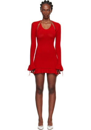 GUIZIO Red Crochet Halter Minidress