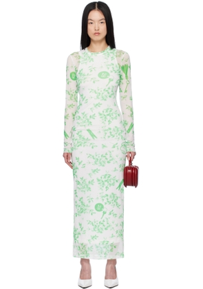 Moschino Jeans Green & White Floral Print Mesh Maxi Dress