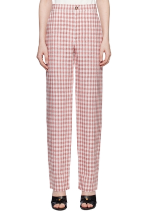 Moschino Jeans Red Viscose-Linen Check Trousers