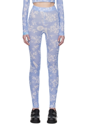 Moschino Jeans Blue Floral Print Mesh Leggings