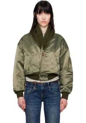 R13 Khaki Zip Collar Flight Bomber Jacket