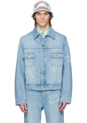 Casablanca Blue Graffiti Distressed Denim Jacket