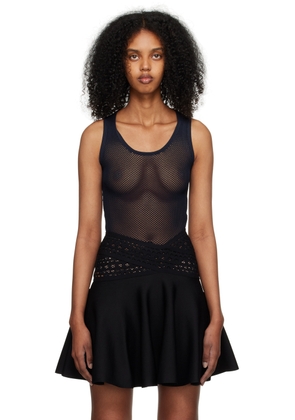 ALAÏA Navy Scoop Neck Bodysuit