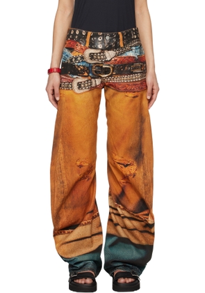 Acne Studios Orange Stacked Belts Jeans