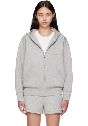 ANINE BING Gray Bond Zip Up Framed Monogram Hoodie