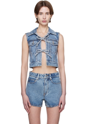 Alexander Wang Blue Clear Bead Hotfix Denim Vest