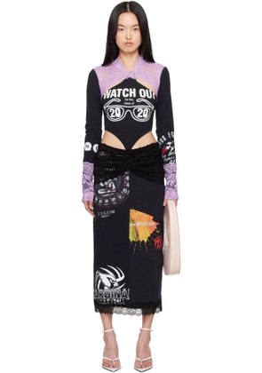 Marine Serre Black & Purple Regenerated T-Shirts & Lace Midi Dress