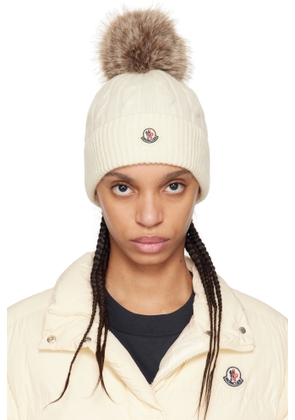 Moncler Off-White Wool & Cashmere Pom Pom Beanie