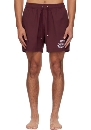 AMIRI Burgundy 'Club Amiri' Swim Shorts
