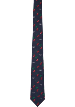 Valentino Garavani Navy Silk Jacquard Cherryfic Tie
