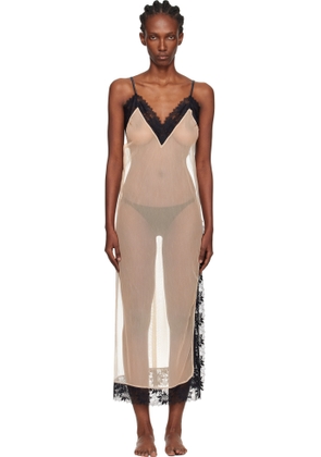 Yasmine Eslami Beige & Black Annabelle Satin Slip Maxi Dress