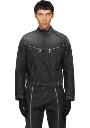 Jean Paul Gaultier Black High Neck Zipped Gloves Denim Jacket
