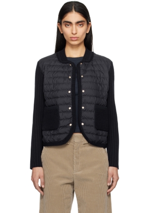 Moncler Navy Padded Wool Down Cardigan
