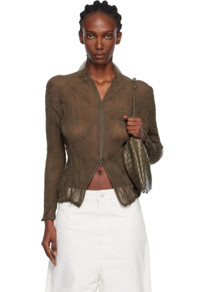ISSEY MIYAKE Khaki Chiffon Twist Cardigan