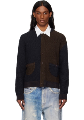 Dime Navy & Brown Wave Knit Cardigan