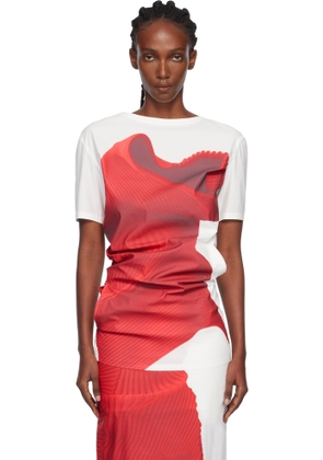 ISSEY MIYAKE White & Red Knit 'As Represented' Blouse