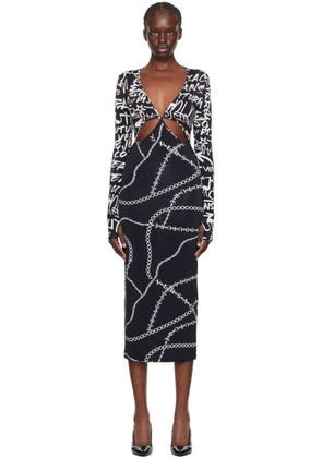 Versace Jeans Couture Black Graffiti Cutout Midi Dress