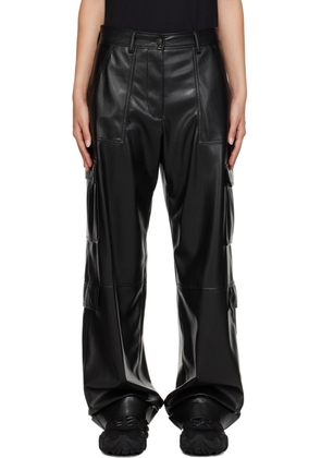MSGM Black Cargo Pockets Faux-Leather Trousers