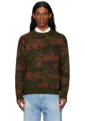 Dime Green & Brown Camo Chenille Knit Sweater